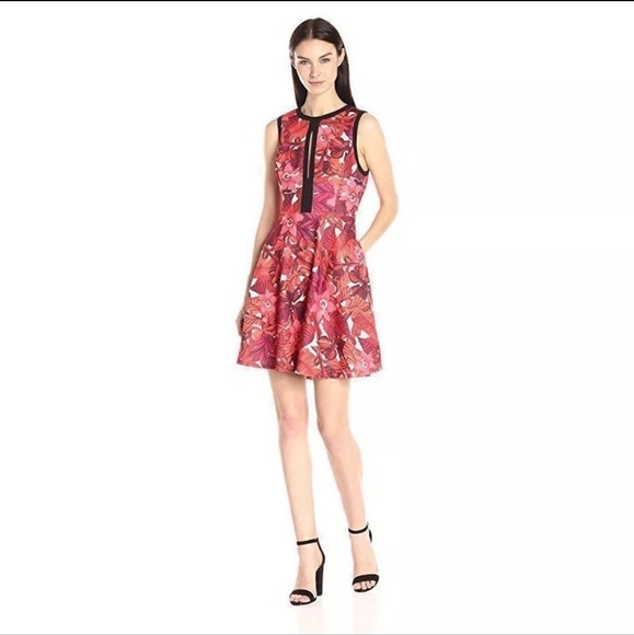 ABS Allen Schwartz Floral Print Mini Keyhole Dress w/ Pockets  Size Small Spring - Picture 1 of 11
